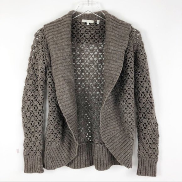 Vince Sweaters - Vince Brown Knit Crochet Wool Blend Long Sleeve Cardigan Sweater